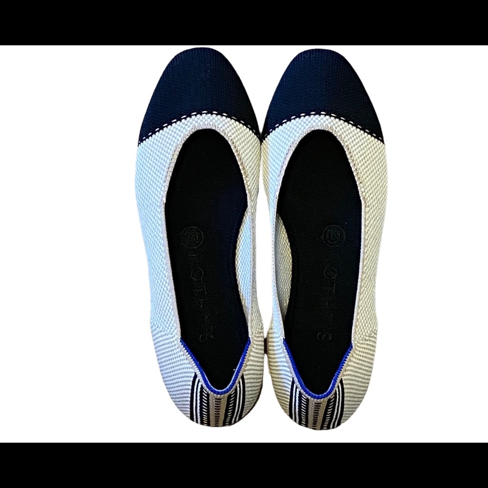 Rothy’s Cream and Black Tuxedo Square Cap Toe Flats